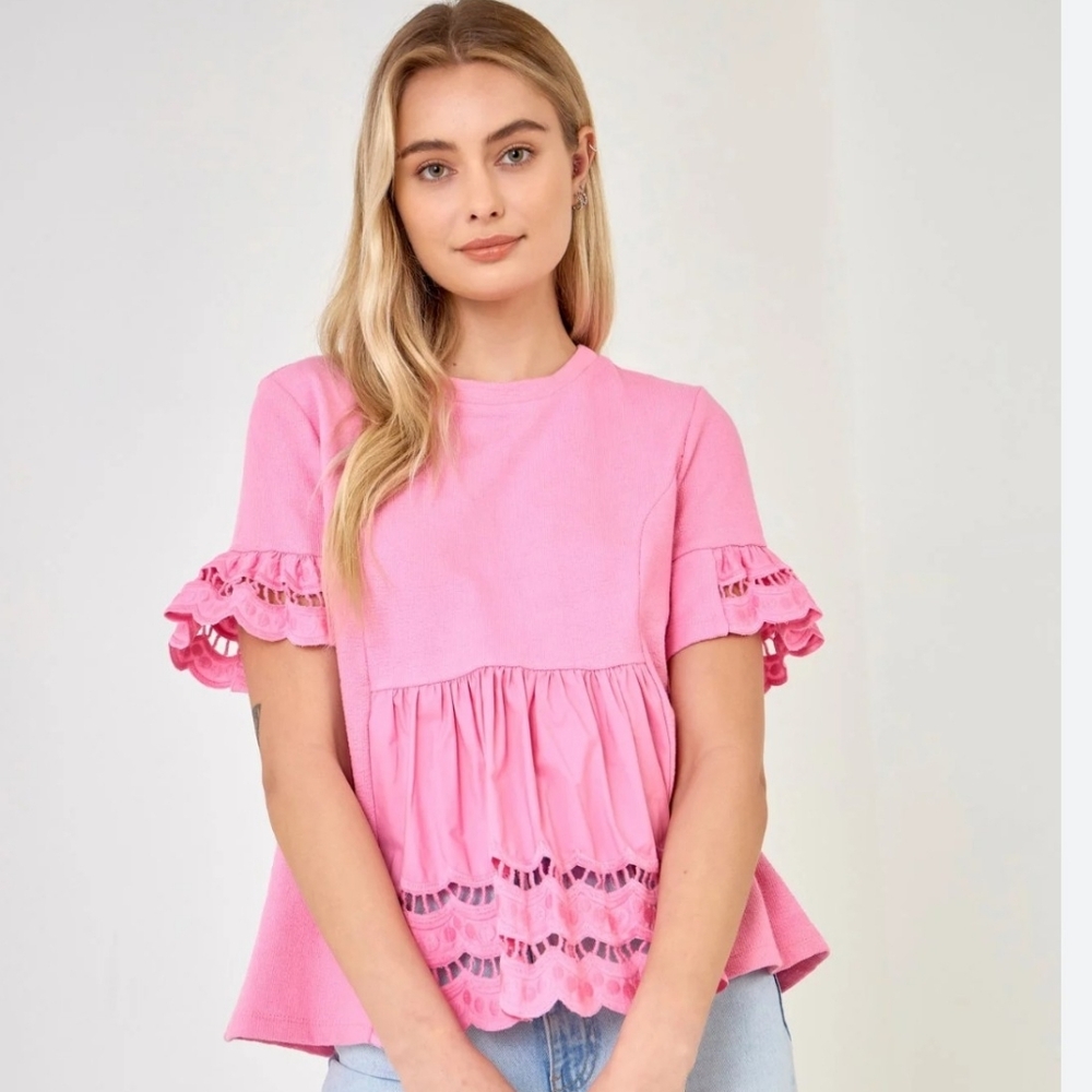 NWT English Factory Pink Lace Trim Blouse Small